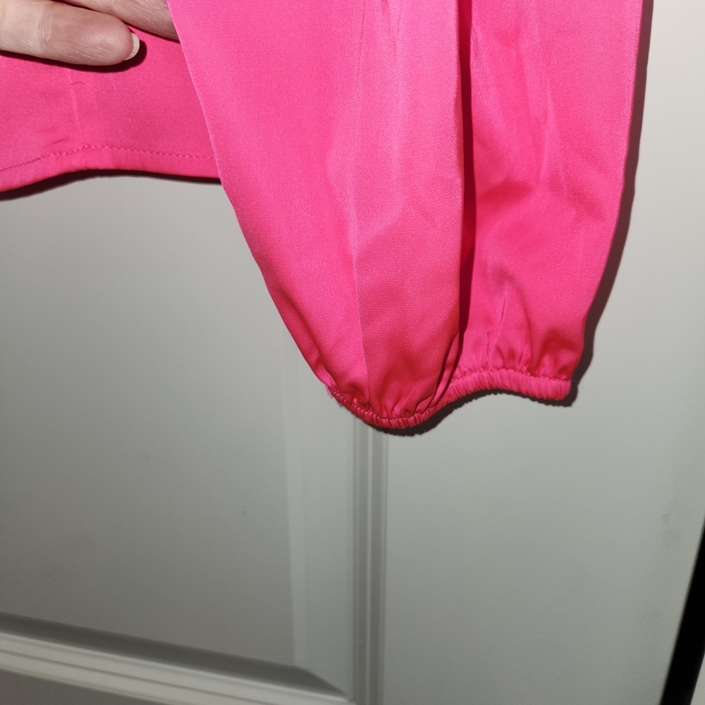 NWT Torrid Vibrant Pink Long Sleeve Babydoll Top Size 0 (L/12) Gathered At Bust - Picture 6 of 13